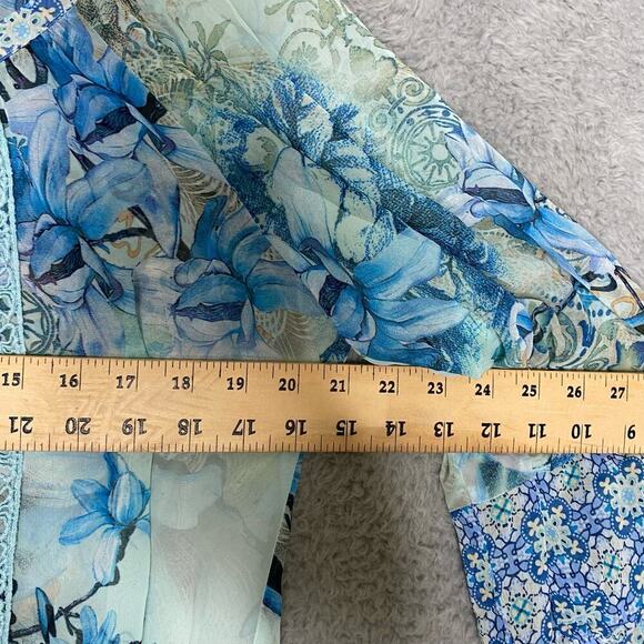 Anthropologie fig & Flower floral sheer blouse balloon sleeve geometric lace M - Picture 6 of 7